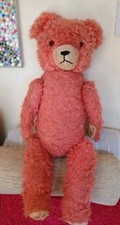 Vintage Antique large German Pink Teddy Bear Straw Filled  Carnival  24" 