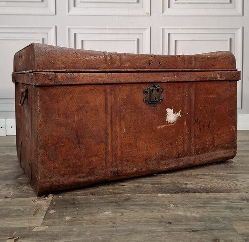 Antique metal steamer trunk - antique,