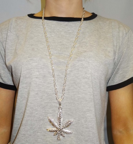 Silver cannabis leaf necklace - leaf,