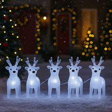 Christmas LED Reindeer Lights 5pc Light Up Xmas Decor Stag Acrylic Xmas Home