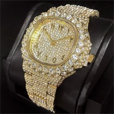 Hip Hop Luxury Ice Out Men's Watch Iced Custom Bling Simulated Diamond Silver