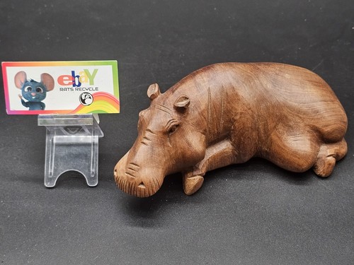 Vintage carved wooden hippo - vintage,