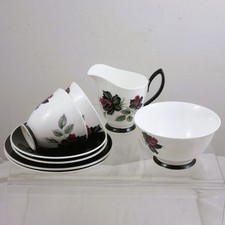 Royal Albert Masquerade Black Rose Floral Design  - 2 trios & jug & sugar bowl