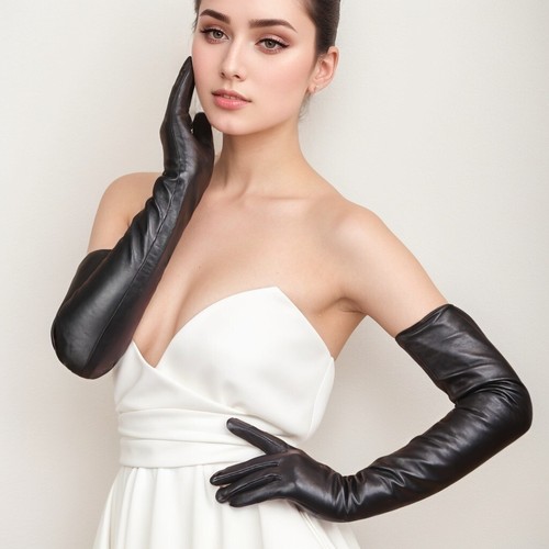 Long lambskin leather - leather, gloves