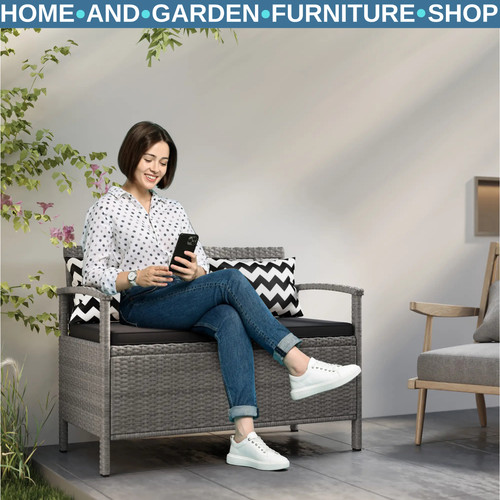 Rattan garden storage bench - rattan,