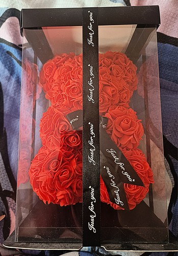 Red rose bear display - bear, box
