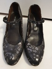 Pons Quintana Shoes Silver on Black Floral Design Mary Janes Size UK 5 Eur 38