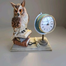 Rare Vintage Long Earred OWL Working CLOCK JULIANA COLLECTION Books World Globe 