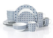 16pc Blue Geo Dinner Set