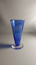Art Deco Thomas Webb And Son Blue Spiralled Flared Glass Vase. Signed.