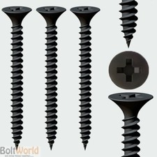 3.5 x 38mm BLACK FINE THREAD DRYWALL / PLASTERBOARD SCREWS - SUPER SHARP SCREWS