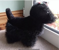 Soft Toy Cuddly Plush Black Scottish Terrier Scottie Dog Puppy Tartan Bow