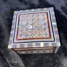 Egyptian Wood and Mother of Pearl Mosaic Inlaid Trinket Jewellery Box Square