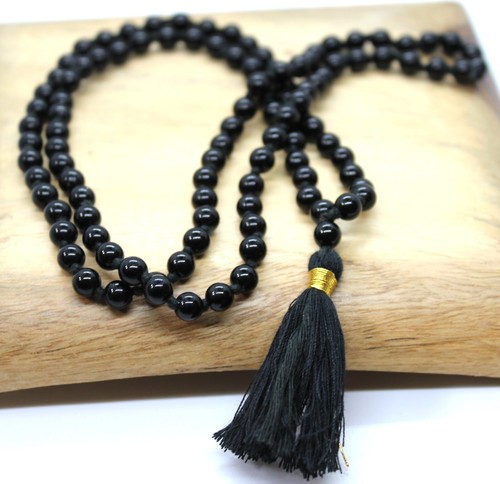 Black agate mala 108 prayer - black,