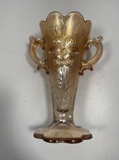 Iridized 'Mary Ann' Marigold Carnival Glass 2 Handled Vase by Dugan