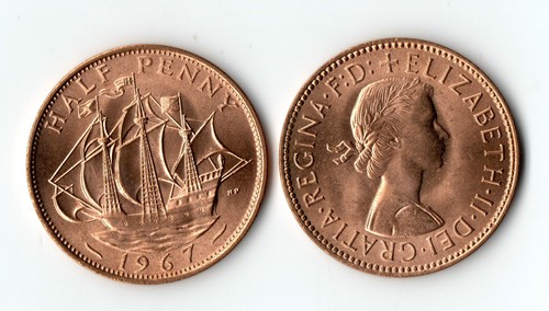 1967 unc copper half penny - 1967,