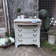Classic Country Style Grey Hand Painted Vintage Chest Of Drawers / Bedside table