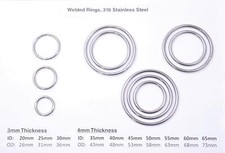 Welded metal O Rings 316 (A4 Marine) Stainless Steel Rings, Buckles, 20mm-94mm
