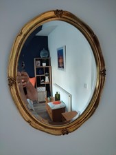 Vintage Gold Oval Wall Mirror Bevelled Glass Wood Frame.