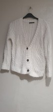 MARKS & SPENCERS LADIES WHITE IVORY FUZZY KNIT BIG BUTTON CARDIGAN 12 14 MEDIUM
