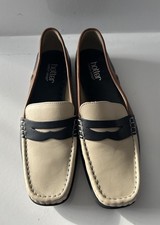 Hotter Loafers Navy Cream & Brown flat Leather Shoes Size 7