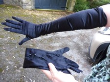 Stunning vintage black stretch satin long evening gloves 57cm long