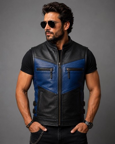 Men blue and - and, leather