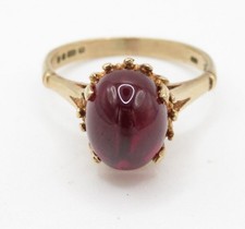 9ct Gold Synthetic Cabochon Ruby Dress Ring Size O1/2 3.8g Vintage Hallmarked