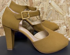 Ladies Clarks Leather T-Bar High Heel Peep Toe Shoes. Uk6.5 Eu40. Yellow. NEW !