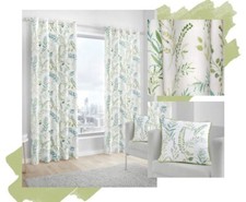 One Pair FERN Green Leaf Wild Design Eyelet Ring Top Fully Lined Curtains