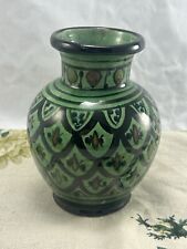 VINTAGE hand painted MOROCCAN pottery green vase 16cm