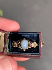 18ct gold diamond Almandine garnet locket back ring Georgian 18th century boxed