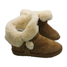 UGG Lillian II Pom Pom Boots Chestnut UK 5 Shearling Suede Winter Ankle Tan VGC