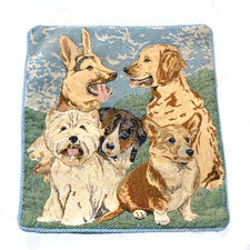 TAPESTRY STYLE VINTAGE CUSHION COVER DOGS AND PUPPIES UNUSUAL