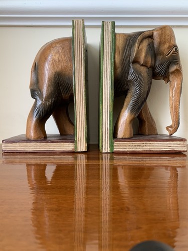 Wooden elephant bookends - wooden,