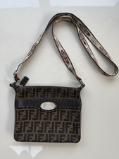 Fendi Patterned Canvas & Leather Trim Shoulder / Cross Body Bag