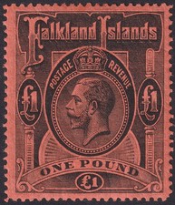 Falkland Islands 1914 KGV £1 Black on Red Mint SG69 cat £550