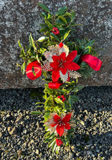 Fresh Christmas Holly Cross 18" Grave Door Decoration Xmas Red Green Wreath