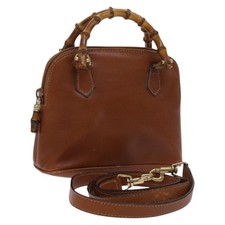 GUCCI Bamboo Hand Bag Leather 2way Brown Gold 007 2032 0231 Auth KD089