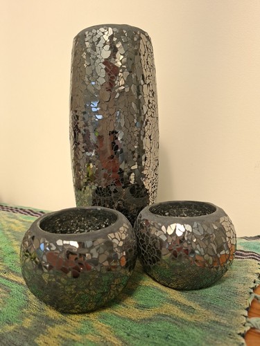 Black mosaic mirror glass vase - mosaic,