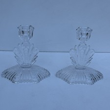 Art Deco 1930s Pressed Glass Candlesticks Set Of Two Pair Beautiful Decorative 