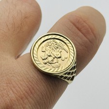 Genuine Mens  9ct Yellow Gold Tent Sovereign Ring St George Coin 18mm Size S
