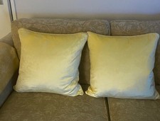 Laura Ashley Nigella x 2 Camomile Velvet Cushions.50cm x 50cm.Feather inner pads
