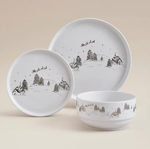 White winter scene dinner - dinner, set