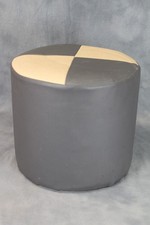 Vintage Compact Retro Grey & Cream Vinyl PVC Round Footstool Pouffe Retro 1970s