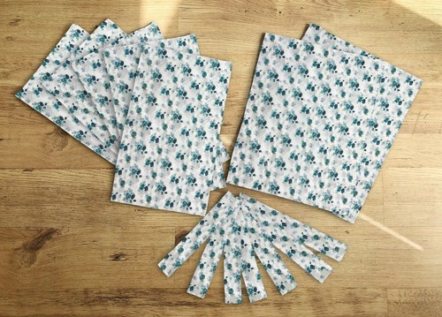 White with small blue flowers