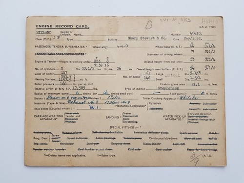 Engine record card 410 - engine,