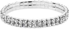 Elasticated Anklets Ankle Bracelet Silver 2 Rows Stretchy Diamante Rhinestones