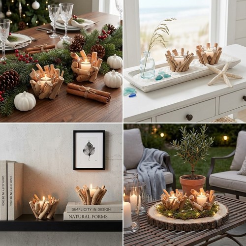 Pair driftwood candle - of,