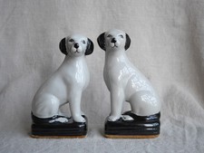 India Jane Staffordshire Style Mantle Dogs, Black and White Pair